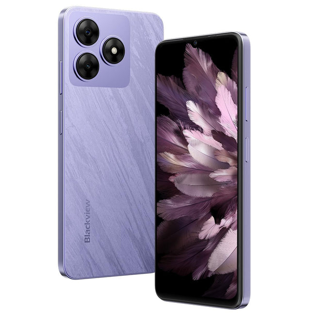 Blackview Wave 8 4G Android 14 nutitelefon ilma lepinguta, 12 GB + 128 GB (2 TB väline SD-kaart), 6,56-tolline HD+ ekraan (silmadele mugav režiim), 13 MP + 8 MP, kahe SIM-kaardiga mobiiltelefon, Smart-K Box kõlar, GPS, lilla