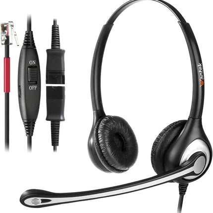 Wanteki telefonipeakomplekt RJ11 binaural mürasummutava mikrofoniga, kiire lahtiühendamisega, lauatelefoni kõrvaklapid Yealinki, Avaya, Cisco, Grandstreami, Snomi, Panasonicu, KXT IP-telefonidele (602QY1)