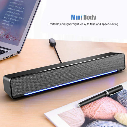 USB-heliriba arvuti kõlar, juhtmega stereoheliriba muusikapleier bass ruumilise heli kastiga 3,5 mm sisend lauaarvuti/sülearvuti/teleri/nutitelefoni/tahvelarvuti/MP3/MP4 jaoks (must)