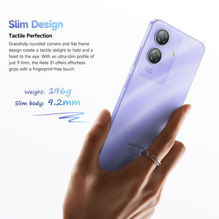 Ulefone Note 21 mobiiltelefon 2025 Android 14 8GB + 128GB / 1TB SD Octa Core 6.56" HD+ 2.5D 90Hz 13P + 8MP kaamera 5000mAh nutitelefon ilma lepinguta 4G kahe SIM-kaardiga sõrmejäljelugeja + näotuvastus GPS OTG 2-aastane garantii