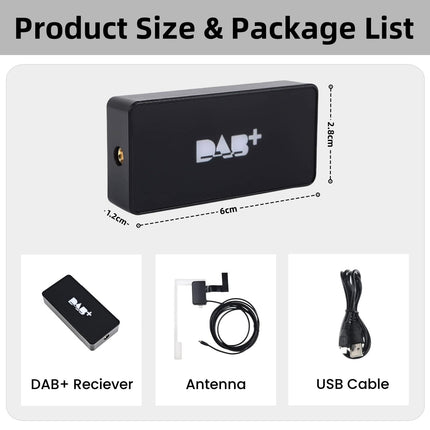Epronic DAB/DAB+ raadiovastuvõtja Androidi autoraadiole, digitaalne DAB autoraadio adapter, USB-dongel, DAB-adapter antenniga, DAB-tuuner autole