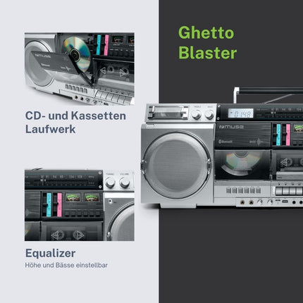MUSE M-380GBS Retro Cassette Boombox with CD Player, AUX and Bluetooth, Smartphone Compatible, Cassette Recorder Cool Vintage Design