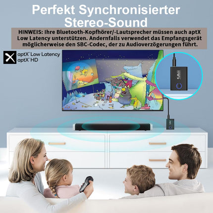 1Mii Bluetooth 5.3 adapter teleri ja kõrvaklappide ühendamiseks, 2-ühes saatja ja vastuvõtja, aptX adaptiivne ja HD juhtmevaba heli saatja ja vastuvõtja pesa 3.5 stereosüsteemile, lennukile ja MP3-le - täiustatud