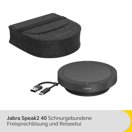 Jabra Speak2 40 Portable Speakerphone, 4 Noise-Cancelling Microphones, 50 mm Wideband Speaker, Wideband Audio, with USB-A and USB-C, Certified for Zoom and Google Meet, Dark Grey