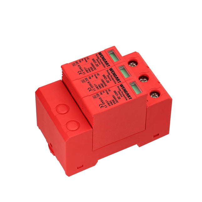Wengart surge protection device, DC1000V 3P 10-20kA 36 mm DIN rail mounting, low-voltage protective device for lightning protection, power distribution and control devices