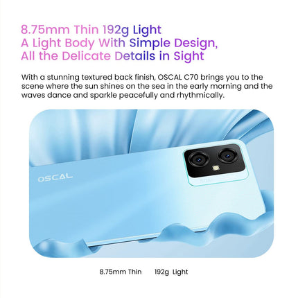 OSCAL C70 Android 12 mobiiltelefon ilma lepinguta, kaheksatuumaline 10 GB + 128 GB (2 TB TF laiendusvõimalus), 50 MP + 8 MP kaamera, 6,6-tolline HD+ ekraan, kahe SIM-kaardiga nutitelefon, 5180 mAh aku, näotuvastus ja sõrmejäljelugeja, must