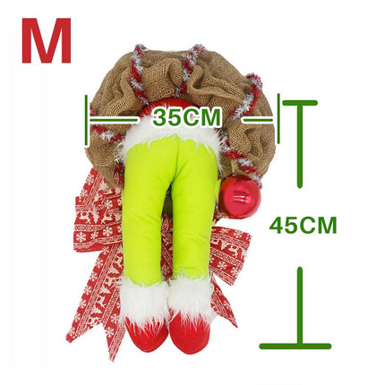Grinch Wreath, Christmas Wreath Door Grinch Christmas Decoration, How the Grinch Stole the Burlap Christmas Wreath, Door Wreath Grinch Decoration (35 x 45 cm)