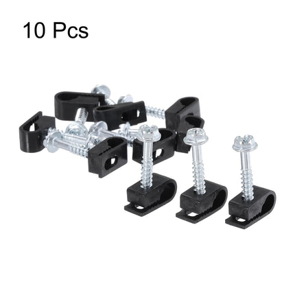 sourcing map 10 x Individual Coaxial Cable Clips 6mm Screw Clip Electrical Cable Holders Plastic Wire Clamps for Cable Management Black