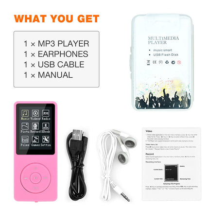 MP3/MP4 Player, Lychee Upgrade, 8 GB Digital Music Player, Portable HiFi Sound with Video/Voice Recording/FM Radio/E-Book Reader, Supports up to 64 GB (Pink)