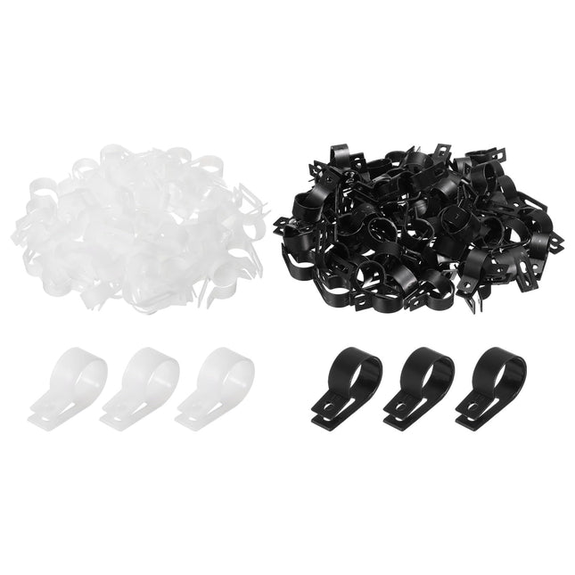 QUARKZMAN R-Type Cable Clip Wire Clamp, 19mm 0.75 inch Nylon Screw Fastening Cable Tie Clips with Screws White Black for Cable Management Pack of 200