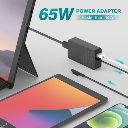 Surface'i laadimiskaabel 65W 15V 4A Microsofti laadija toiteplokk Surface Pro 11/10/9/8/7/Pro 7+/Pro 6/Pro 5/Pro 4/Pro 3/X, Surface Laptop 7/6/5/4/3/2, Surface Go 4/3/2, Surface Book 3/2/1 jaoks, USB-pordiga