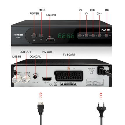Romicta HD Receiver for Satellites, Sat Receiver with HDMI, DVB-S/S2, PVR, EPG, SCART, USB Media Player, HDTV, YouTube, Weather, Black - HDTV Satellite Receiver