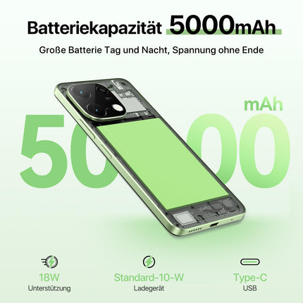 UMIDIGI G9C 50MP nutitelefon lukustamata Android 14-12(6+6) GB+128GB mobiiltelefon 6,75-tolline 90Hz ekraan, 5000mAh, 2,2GHz protsessor, 4G kahe SIM-kaardiga, kaasas laadija, Bluetooth 5.4/Face ID/GPS/NFC-roheline