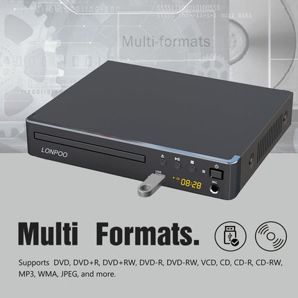 Kompaktne DVD-mängija telerile - HD DVD CD-mängija ilma koodita, HDMI (1080p HD ülesskaleerimine)/AV/koaksiaalväljundiga, USB-sisendi ja mikrofoniväljundiga (1,5 m HDMI-kaabliga)