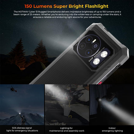 HOTWAV Cyber ​​​​13 2025 lepinguta õuetelefon Android 14, 10800mAh, 16GB+128GB/1TB TF õuenutitelefon, 6.6” DH+ 90Hz, 64MP+16MP ehitusplatsi telefon, Face ID/NFC/OTG must