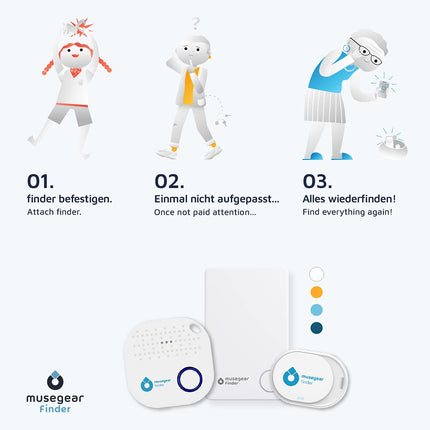 Saksamaalt pärit Bluetooth-rakendusega musegear võtmeleidja | Maksimaalne andmekaitse | Tumesinine 3-pakendis | iOS-i ja Androidi jaoks | Võtmete leidmine