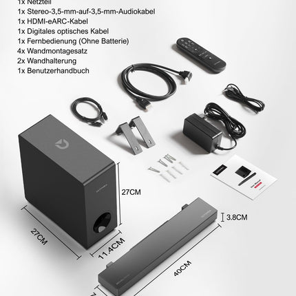 ULTIMEA Dolby Atmose ja BassMX-iga teleritele mõeldud heliriba, 3D ruumilise heli süsteem teleri kõlaritele ja kodukinole, subwooferiga heliriba, 5.3 Bluetooth-arvuti heliribad, tippvõimsus 190 W, Nova S50