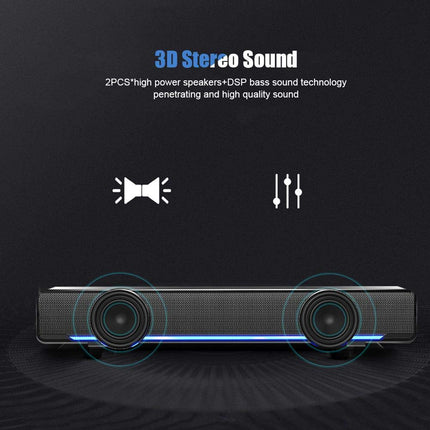USB-heliriba arvuti kõlar, juhtmega stereoheliriba muusikapleier bass ruumilise heli kastiga 3,5 mm sisend lauaarvuti/sülearvuti/teleri/nutitelefoni/tahvelarvuti/MP3/MP4 jaoks (must)