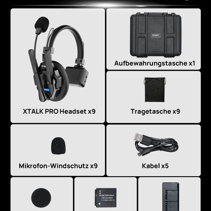 SYNCO XTALK XPRO9 juhtmevaba intercom-peakomplekt, 2,4 GHz täisdupleks, 24-tunnine aku tööiga, 500 m ulatus, reaalajas meeskonnasuhtlus, raadiointercom-kõrvaklapid