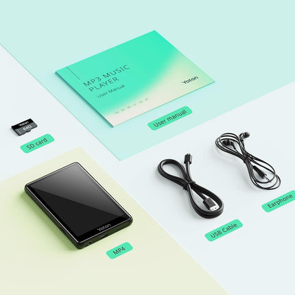 YOTON MP3-mängija Bluetooth 5.0-ga, 4-tollise puutetundliku ekraaniga MP4-mängija kõlaritega, HiFi kadudeta heli, e-raamatud, FM-raadio, märkmik, kõrvaklapid ja 64 GB TF-kaart