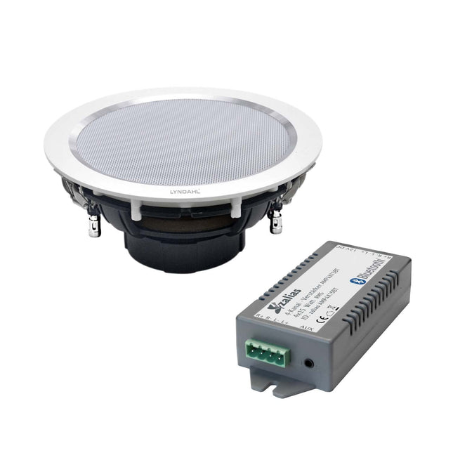 Lyndahl stereo sisseehitatud kõlarite komplekt valge CS195ST koos Bluetooth-võimendiga AMP4X15BT paigaldamiseks lakke ja kipsplaati, valikuliselt ühe või kahe stereokõlariga, 1 kõlariga