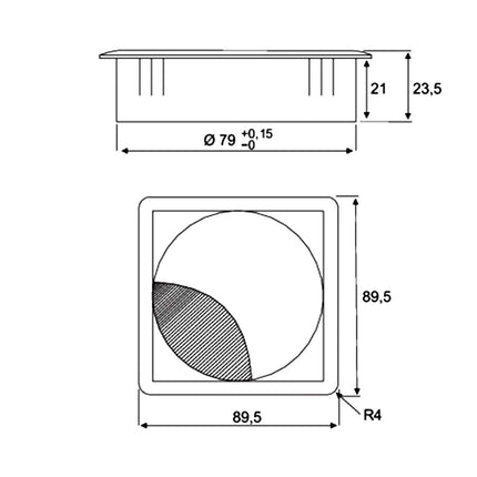 Eisnhauer® kaablikarp kandiline, roostevabast terasest, mustaks lakitud, puurimisdiameeter 80 mm, harjastihendiga, eemaldatav kaas, kahes asendis lukustatav, kõrgus u 23 mm