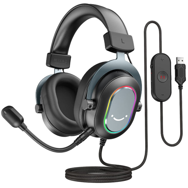 FIFINE mängukõrvaklapid mikrofoniga, kõrvaklapid kaabliga, USB-kõrvaklapid arvutile PS4 PS5, RGB-kõrvaklapid 3 ekvalaiseri režiimiga, ruumiline heli ja kõrvapadjad