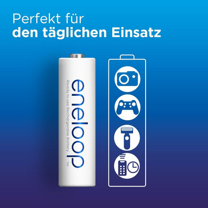 eneloop, AA/Mignon NI-MH rechargeable battery, 8-pack, capacity with min. 2000 mAh, ready-to-use NI-MH rechargeable batteries, rechargeable up to 2000 times, plastic-free packaging, standard, white