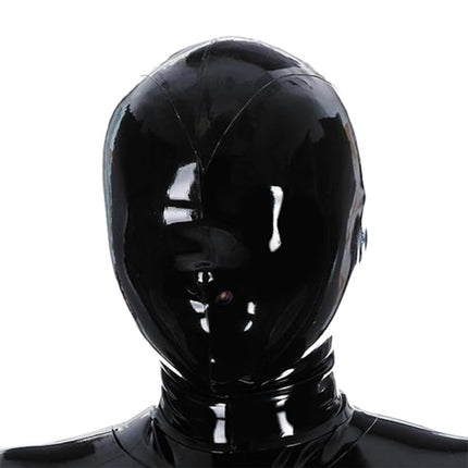 Black Latex Mask, Rubber Hood Masks with Nose Hole Only, Unisex Party Cosplay Masquerade Ball Costumes-S