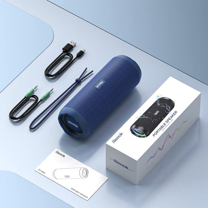 RIENOK Bluetooth Speaker with Light Bluetooth 5.3 Music Box Bass Wireless Box with IPX7 Waterproof Stereo Sound Portable (Blue, 3,600 mAh)