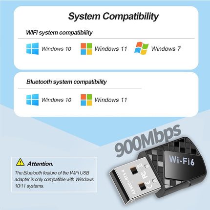 【2-ühes】 USB WiFi-pulk arvutile ja 5.4 Bluetooth-adapterile, AX900 WiFi6 USB WiFi-adapter kahesageduslik 2.4GHz/5GHz sisemine antenn 5dBi ühildub Windows 11/10/8.1/8/7-ga, arvuti/lauaarvuti/sülearvuti jaoks