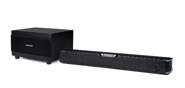 Thomson SB60BTS heliriba – 120 W koguvõimsus – Juhtmevaba Bluetooth 5.0 – Subwoofer kaasas – Seinale paigaldatav – Optiline ja AUX sisend – Kaugjuhtimispult – Kompaktne disain