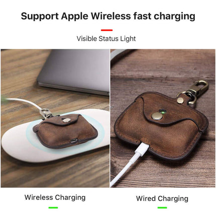 CONTACT'S FAMILY Case for AirPods Pro 2/1, Airpods Pro Case Leather, Airpods Pro Leather Case, Leather Case Compatible with AirPods Pro 2/1 Generation with Key Hook (Coffee)