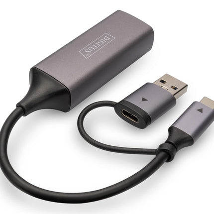 DIGITUS USB Network Adapter - 2.5 Gbit/s - RJ45 to USB 3.1 - incl. Type-A Adapter - Full-Duplex - Auto MDI-X - Gray
