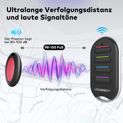 VODESON võtmeleidja juhtmevaba võtmeleidja 4 vastuvõtjaga, raadiosageduslik esemete tuvastaja, esemete jälgimise tugi, kaugjuhtimispult, lemmikloomade jälgija, rahakoti jälgija (4 vastuvõtjat)