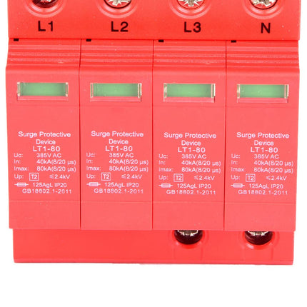 4P Home Surge Protector Low Voltage Arrester 40KA Surge Arrester DIN Rail for Thunder Protection, Three-Phase Four-Wire (4P40KA)