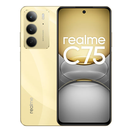 Realme C75 nutitelefon 8+128 GB, IP69 tolmu- ja veekindlus, 5828mAh võimas aku, 50MP tehisintellektiga kaamera, 6,72'' ekraan 90Hz värskendussagedusega, MediaTek Helio G92 Max kiibistik, Lightning Gold (ilma adapterita)