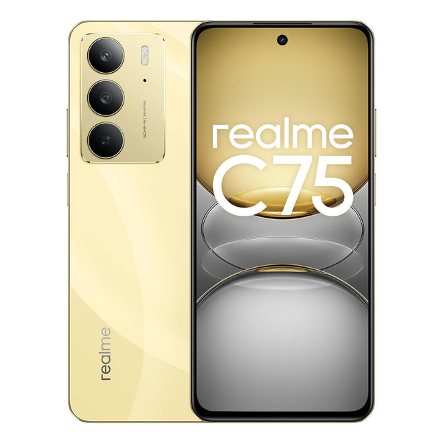 Realme C75 nutitelefon 8+128 GB, IP69 tolmu- ja veekindlus, 5828mAh võimas aku, 50MP tehisintellektiga kaamera, 6,72'' ekraan 90Hz värskendussagedusega, MediaTek Helio G92 Max kiibistik, Lightning Gold (ilma adapterita)