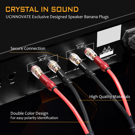 Audiophile white speaker cable with banana plugs, 2x 1.5m / 4.9FT OFC HiFi speaker cable with gold-plated banana plugs, 14 AWG audio cable for speaker terminal, home theater, subwoofer