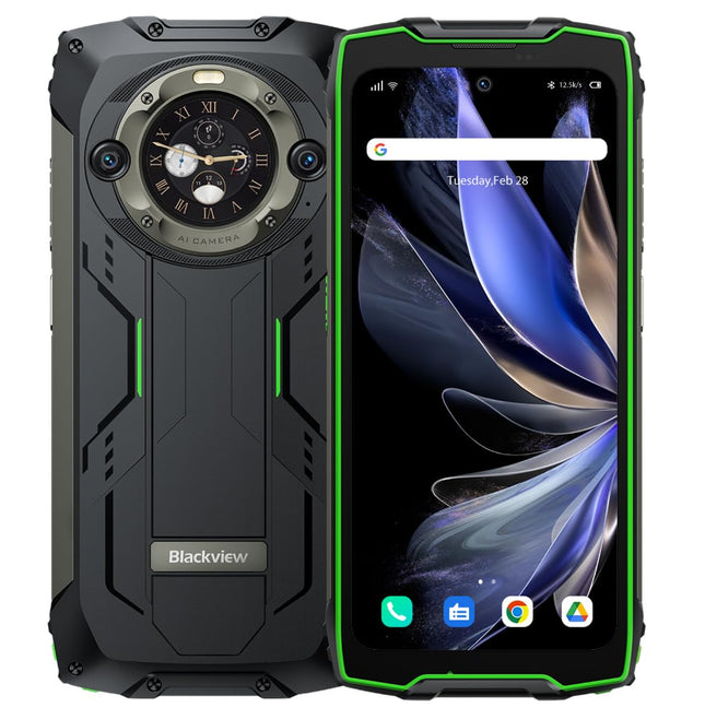 Blackview BV9300 PRO välistingimustes kasutatav nutitelefon ilma lepinguta (100LM taskulamp), 24GB+256GB, 15080mAh aku, 6,7'' 120Hz 2.3K ekraan, 64MP kaamera, IP68 Android 13 veekindel nutitelefon, GPS NFC roheline