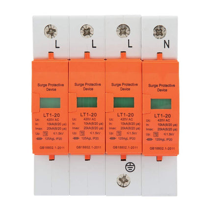 Surge protector 1 pc fire retardant 20KA 4P AC 420V low voltage breaker on DIN rail for lightning protection level C and D
