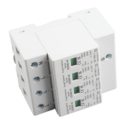 Keenso Home Surge Protector, 4P 220V 40KA Home DIN Rail Surge Arrester Low Voltage Protection Surge Protector for Lightning Protection