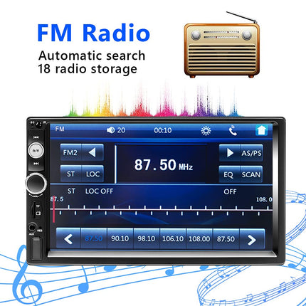 Podofo 2 DIN autoraadio Bluetooth-vabakäesüsteemiga, 7-tolline autostereo ekraani/USB/FM/AUX/TF/roolijuhtimise/peegliühendusega Androidi/iOS-i telefonidele + tahavaatekaamera