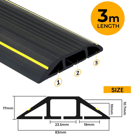 Floor cable bridge, 3M floor cable duct, flexible PVC floor cable protection, floor cable cover for office, workshop, warehouse, concert etc., cable protection and prevention of tripping hazards