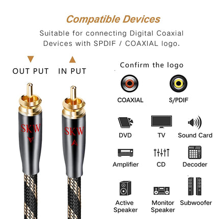 SKW RCA-RCA digitaalne koaksiaalkaabel subwooferi RCA kaabel võimendi, stereosüsteemi ja HiFi-süsteemi jaoks (1M/must)