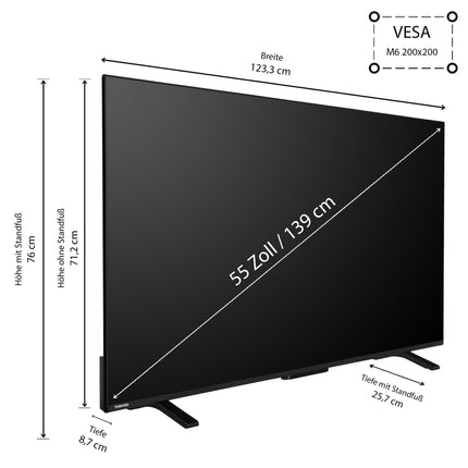 Toshiba 55QV2363DAW 55-tolline QLED-teler/VIDAA nutiteler (4K UHD, HDR Dolby Vision, kolmekordne tuuner, Bluetooth, Dolby Audio)
