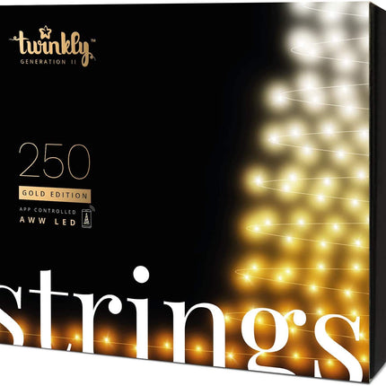 Twinkly Strings 250 LED White, LED String Lights for Outdoors and Indoors, LED Lights from Warm to Cool, Compatible with Alexa and Google Home, IP44, App Control, Black Cable, 20m