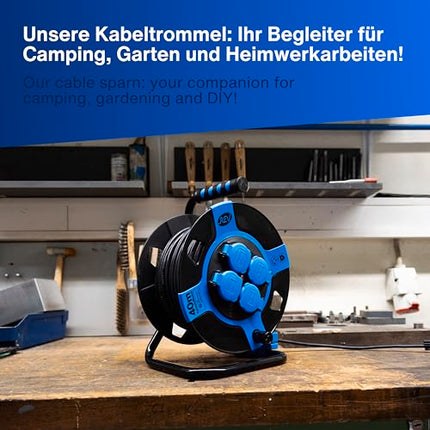 REV kaablirull, IP44, välistingimustesse, 4 maandatud pistikupesa, 25 m, must