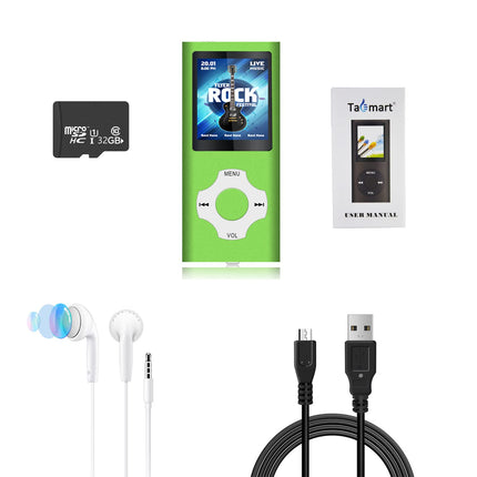 Tabmart 32GB MP3 Player, MP4 Music Player Support Audio Player Media Player FM Radio E-Books 18 Hours Long Battery Life 1.81 Inch Color Display Music Player Green