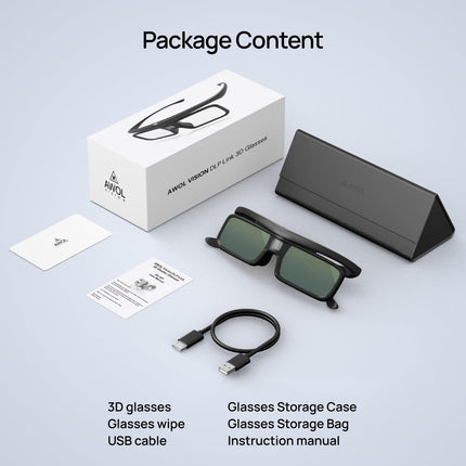 AWOL VISION DLP Link 3D Glasses, Rechargeable Active Shutter Glasses, Compatible with AWOL VISION LTV-2500, LTV-3500, Vanish TV and Other DLP-Link 3D Projectors (1 Pack)